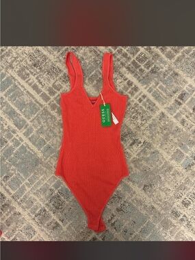 GUESS Red Ribbed One-Piece Bodysuit for Kids